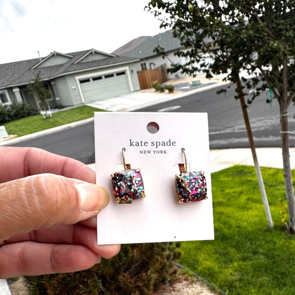 Kate Spade New York multi-glitter square leverback earrings gold-tone metal